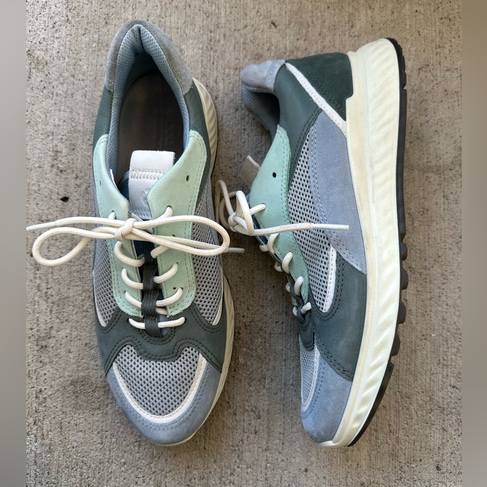 ECCO Leather ST1 Sneaker Aqua Blue Hiking Shoes Size 8